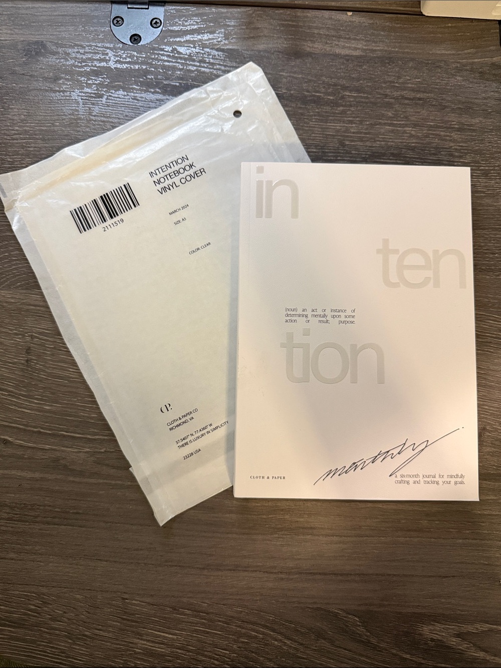 Cloth & Paper Intention Notebook with vinyl cover